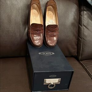 Tod's Dark Brown Crocodile-Embossed Loafers